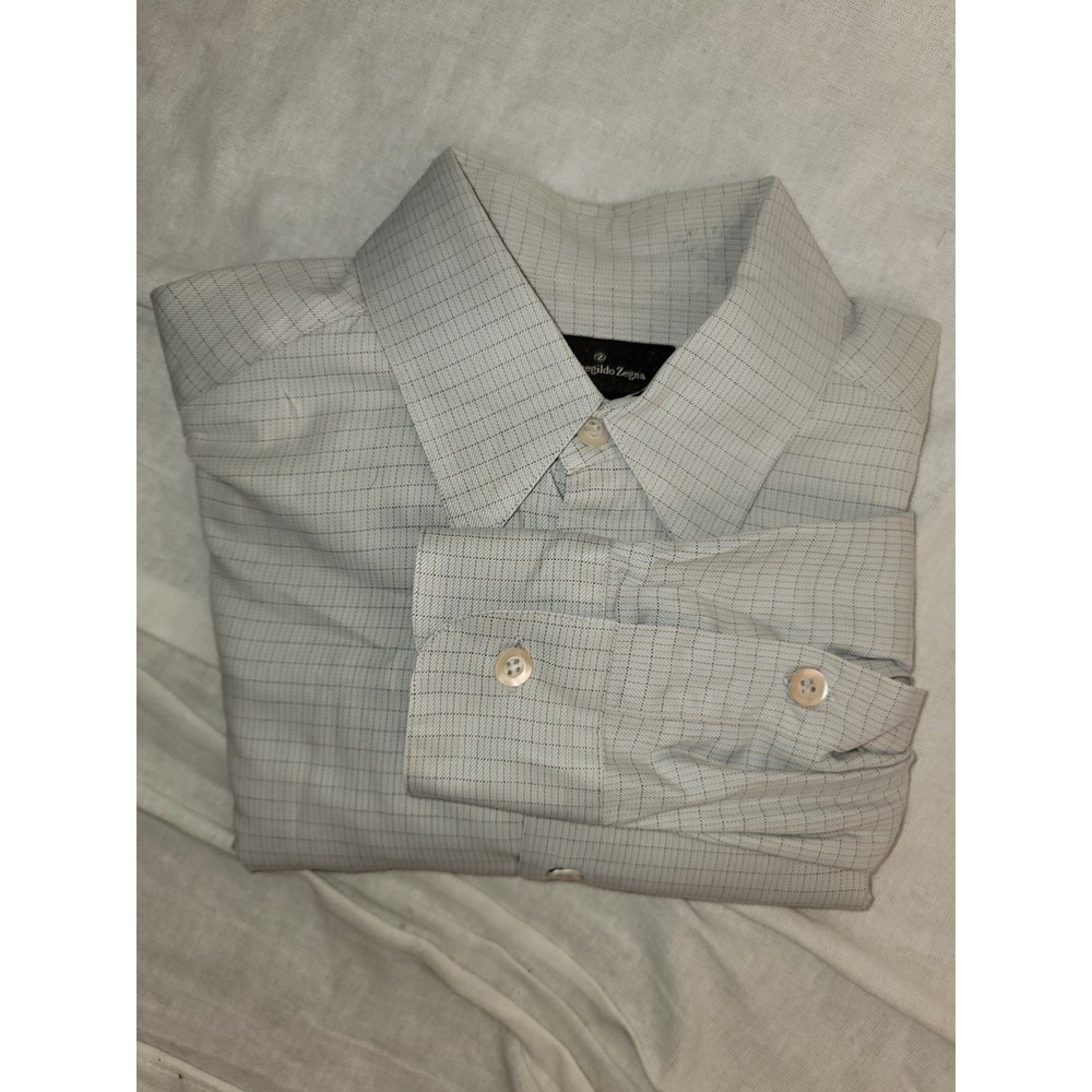 Ermenegildo Zegna Dress Shirt Cotton Light Grey Checkered/stripes S